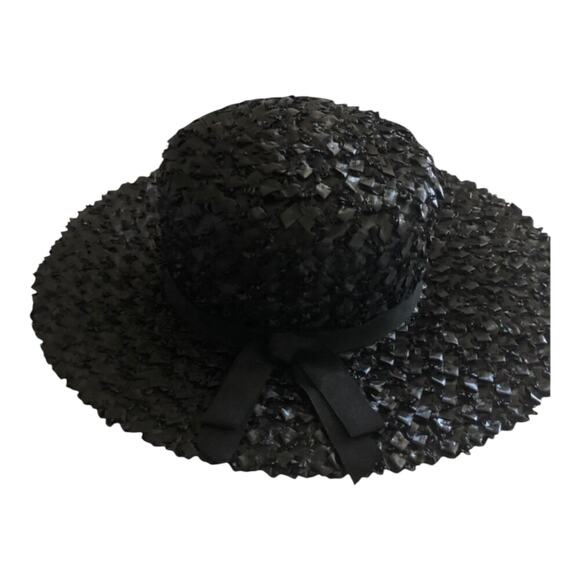 Vintage Black Straw Wide Brim Hat Ribbon Trim Boho Chic Sun Hat With Box main image 13